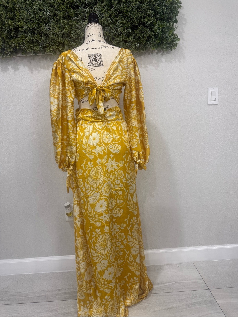 Yellow Floral Wrap Maxi Dress, Long Sleeve - Picture 5 of 6